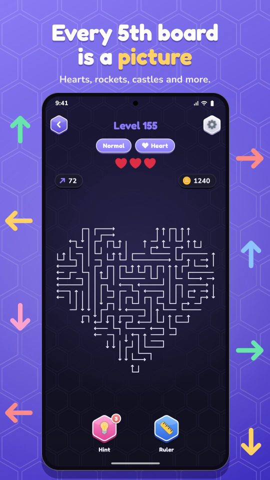 A heart-shaped board made of arrows