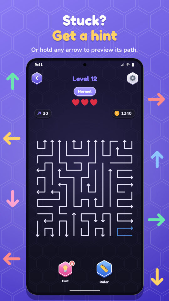 A hint highlighting the next arrow to tap on level 12