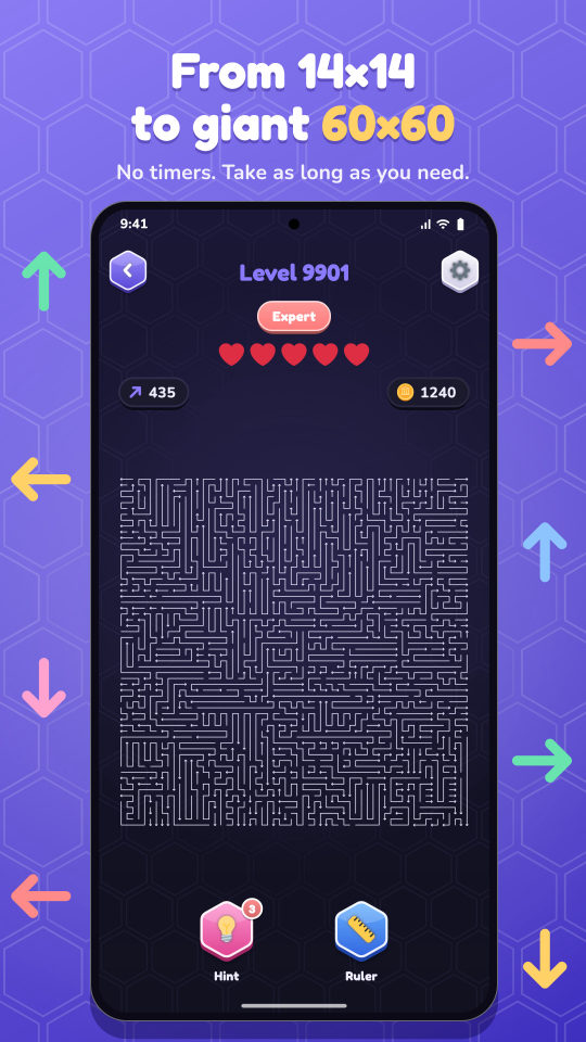 A giant 60 by 60 arrow maze on level 9901